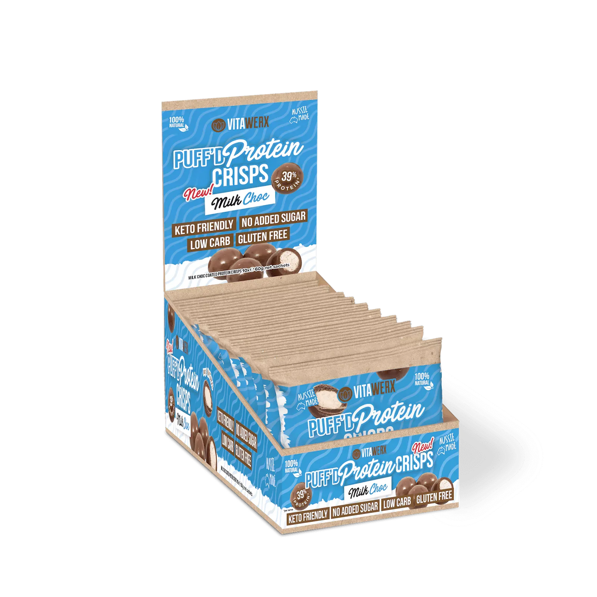 Keto Direct PUFF'D PROTEIN CRISPS MILK CHOC 60G 10 pack